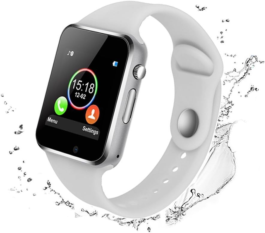 Bluetooth Smart Watch - WJPILIS Touch Screen Smart Wrist Watch Smartwatch Phone SIM Card Slot Camera Pedometer Sport Tracker Compatible iOS iPhone Android Samsung Kids Women Men (White)