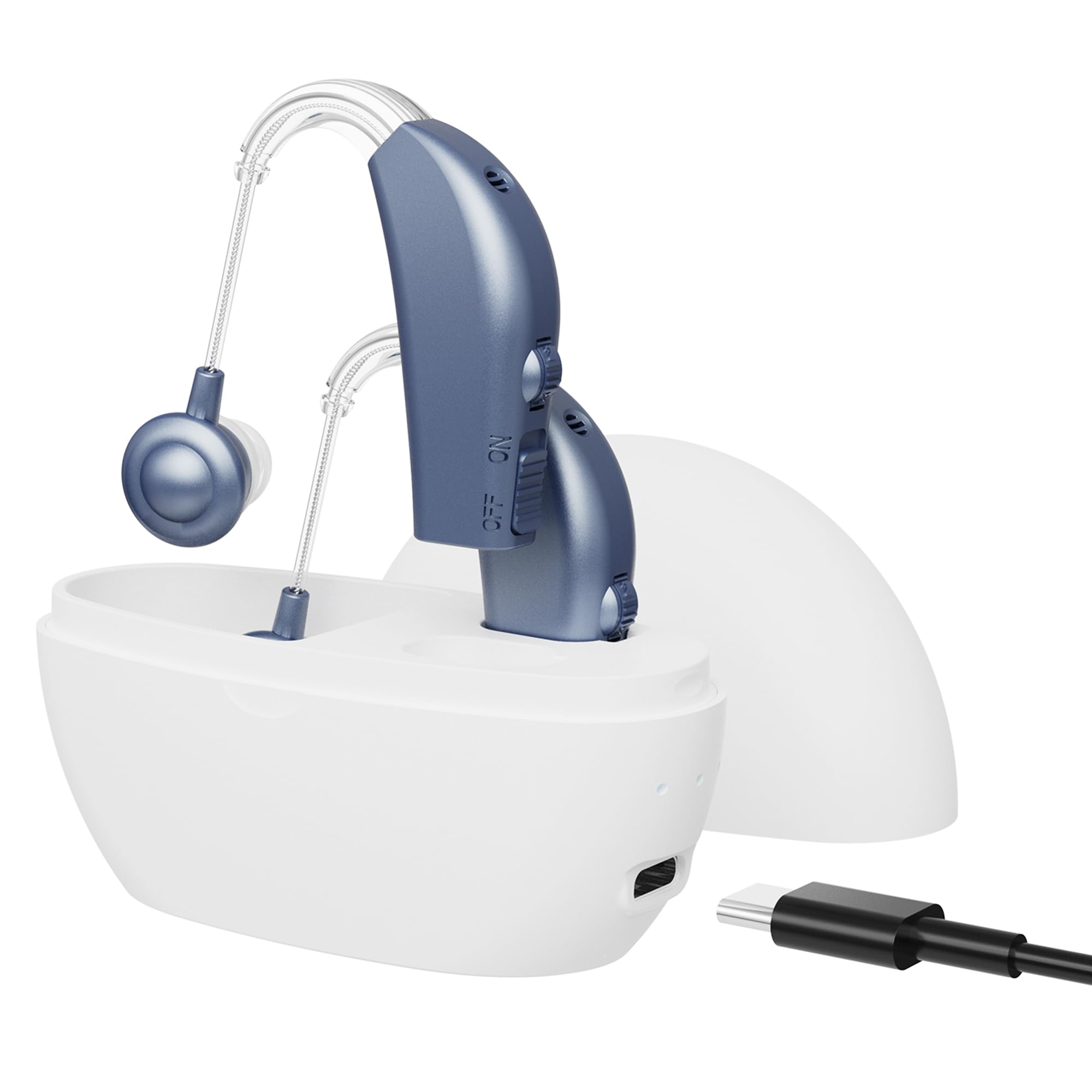 Rechargeable Behind-the-Ear Digital Sound Enhancers - Personal Audio Amplification Devices with Noise Reduction & All-Day Battery Life (Modern Blue)