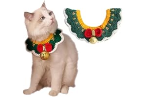 IDOLPET Christmas Cat Dog Bandana Collar Handmade Knitted Cat Dog Pet Clothes Necktie Costume Outfit for Cat Kitten Puppy Small Dog Rabbit in Christmas Holiday (Jingle Bell - Green, Medium)