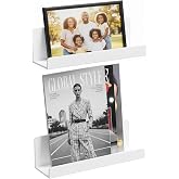 PAVSTINE 2 Pack Acrylic Magnetic Book Shelf for Whiteboard, 8 in, White | No-Drill Reusable Floating Display Shelves, Holds Up To 3.8 Lbs, Space-Saving Wall Organizer for Classroom/Kitchen/Kids Room
