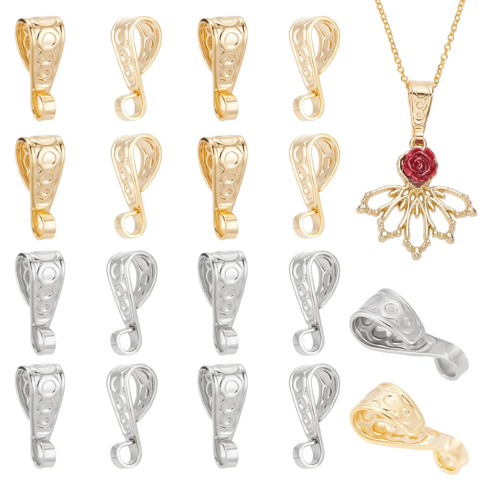 UNICRAFTALE 40Pcs 2 Colors 15.5mm Textured Pinch Clip 304 Stainless Steel Pendant Clasps 4.5x8mm Snap Bail Pendant Pinch Bails Pendant Buckles for Necklace Jewellery Making