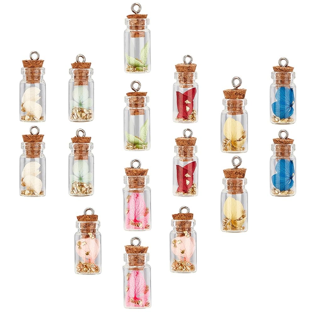 SUNNYCLUE 1 Box 16Pcs Glass Bottle Necklace Charms Mini Glass Bottle Charms Wishing Necklace for Earring Key Chain Decoration Craft Jewelry Making, Mixed color