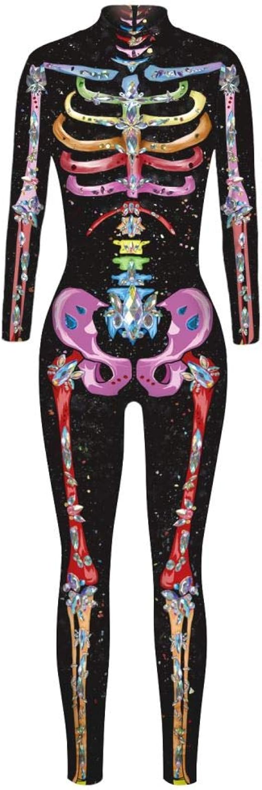 Fancyww Cosplay Costumes Gradient Colour Skeleton Printed Jumpsuit