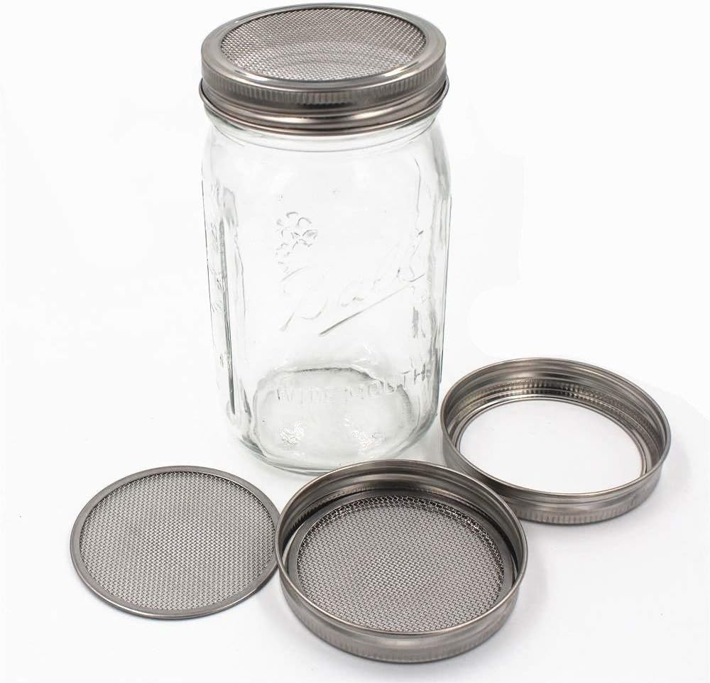 Favson Set of 2 Stainless Steel Sprouting Jar Lid Kit for Superb Ventilation Fit for Wide Mouth Mason Jars Canning Jars for Making Organic Sprout Seeds in Your House/Kitchen