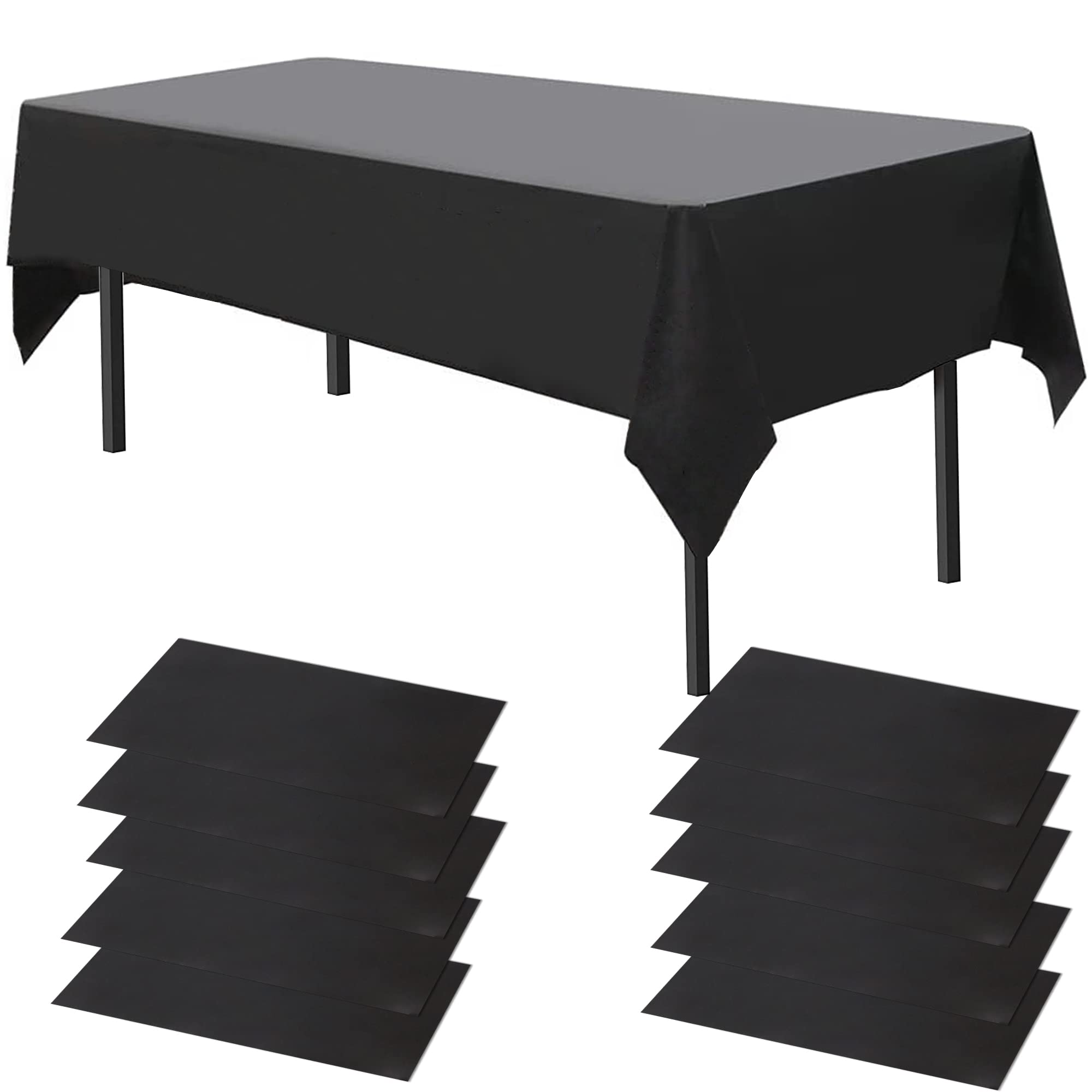 Time to Sparkle 10 Pack Plastic Tablecloths 54" x 108" Plastic Dining Table Cloth Premium Rectangle Table Cover for Parties Wedding Banquet etc Indoor Or Outdoor(Black)