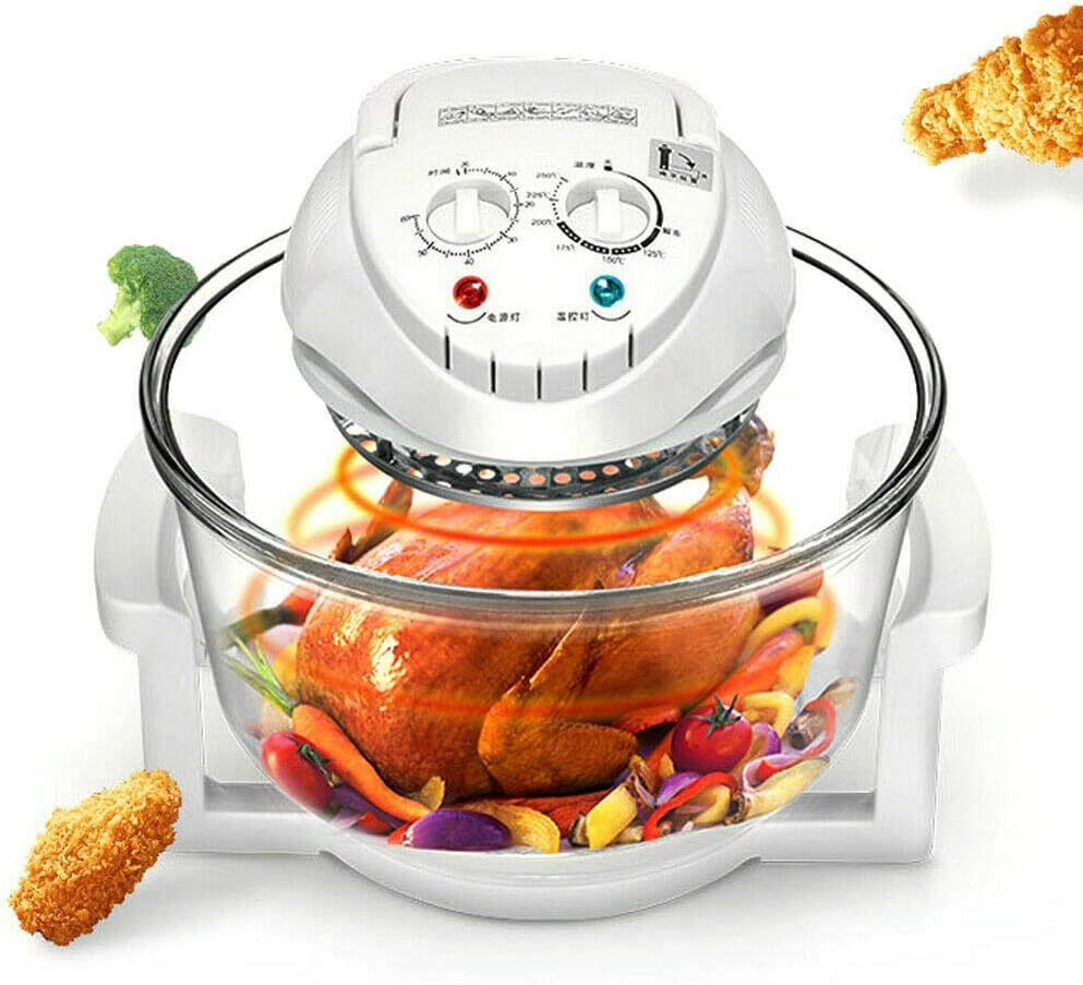 12L Air Fryer Turbo Convection Oven Electric Hot Air Fryers Roaster Steamer Transparent Glass Air Fryer 360° Heating Low Fat Kitchen Cooker for Frying Roasting Steaming Defrosting