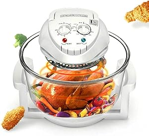 12L Air Fryer Turbo Convection Oven Electric Hot Air Fryers Roaster Steamer Transparent Glass Air Fryer 360° Heating Low Fat Kitchen Cooker for Frying Roasting Steaming Defrosting