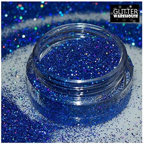GlitterWarehouse Royal Blue Fine (.008") Holographic Solvent Resistant Cosmetic Grade Glitter. Great for Makeup, Body Tattoo, Nail Art and More! (10g Jar)