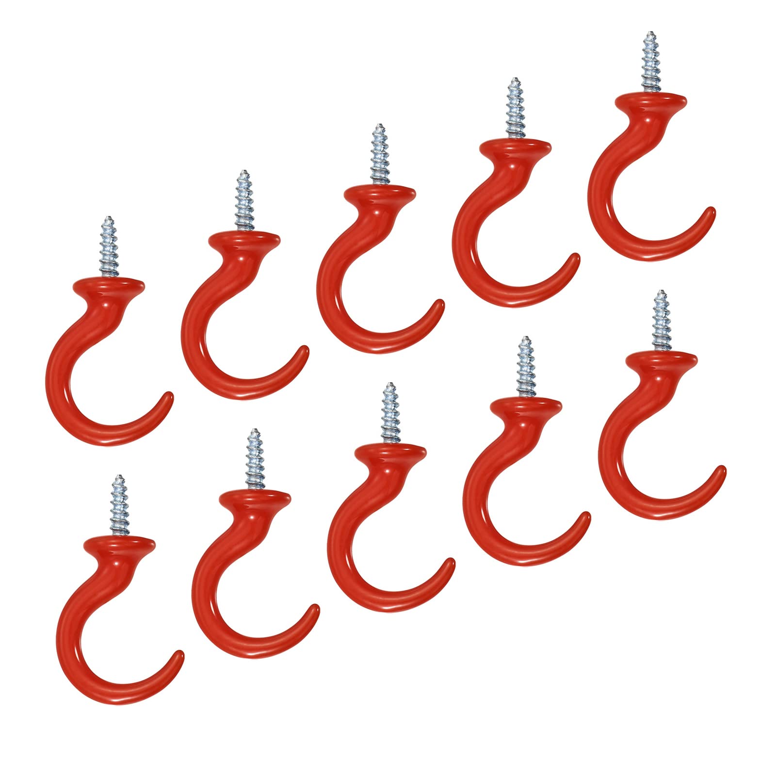 YOKIVE 10 Pcs Ceiling Hanging Hook, Wall Mounted Screw-in Hook Hanging Plants, Great for Office, Home, Daily Use (Red, 1.9x1.1-Inch)
