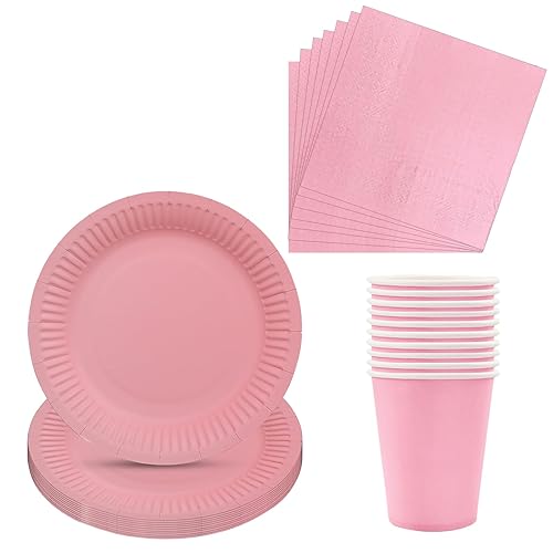 40pcs Party Plates Cups Napkins, Baby Pink Party Tableware Decorations,Partys Supplies,Tableware Set,Partys Tableware Set for Xmas Birthday Wedding Parties Favor