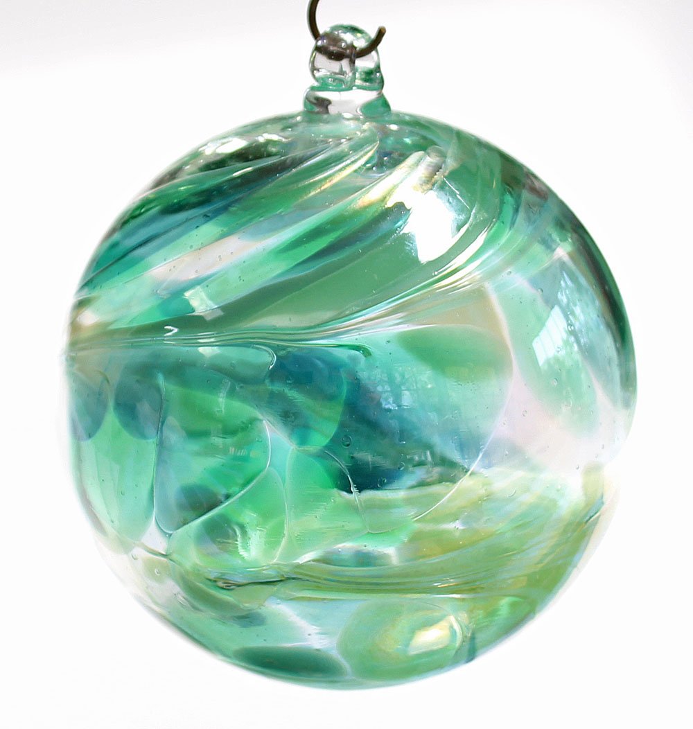 Friendship Ball Aqua Optic Iridized 4 Inch Kugel Witch Ball by Iron Art Glass Designs