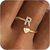 Fezodo Valentines Day Gifts for Kids Teen Girls, Dainty 14K Gold Plated Adjustable Initial Rings Teen Girl Gifts Trendy Stuff Heart Ring Birthday Valentines Day Gift for Teenage Girls