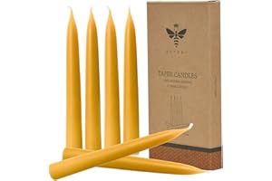 Natural Beeswax Taper Candles, DEYBBY Smokeless and Dripless Beeswax Candles, Long Lasting Burning, Nontoxic, 8 inch, 6 Pack