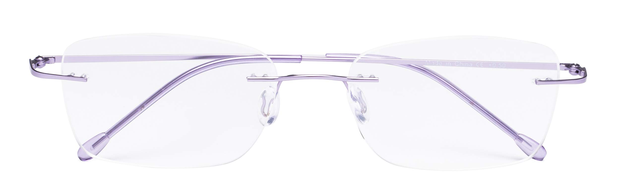 CessBlu Rimless Reading Glasses Design Readers for Women Men (Purple) +1.5