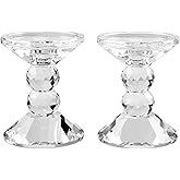 Kitcom 2-Pack Crystal Candle Holders for Home Decor, Clear Crystal Taper/Pillar Candles Holder Home Table Centerpieces for Party and Wedding Decoration(4.9inch Tall)