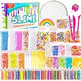 KUUQA 61 Packs Slime Supplies Kit，Including Fishbowl Beads,Sugar Paper, Grid, Googly Eyes, Shell, Slices, Confetti, Slime Foam Beads, Imitation Gold Leaf (Contain No Slime)
