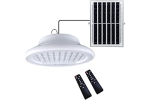 HULPPRE Solar Shed Light-Daytime or Night,96Leds Brighter White Solar Light Indoor&Outdoor with 2 Remotes,IP65 Barn/Chicken Coop/Workshop/Ceiling/Pendant Lamp for Patio,Garden,Yard,Gazebo