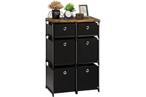 MOOACE 6 Drawers Storage Organizer, Fabric Storage Drawers Dresser and Chest of Drawers, Small Dresser Cube Storage Shelf for Closets Living Room Hallway Entryway, Black