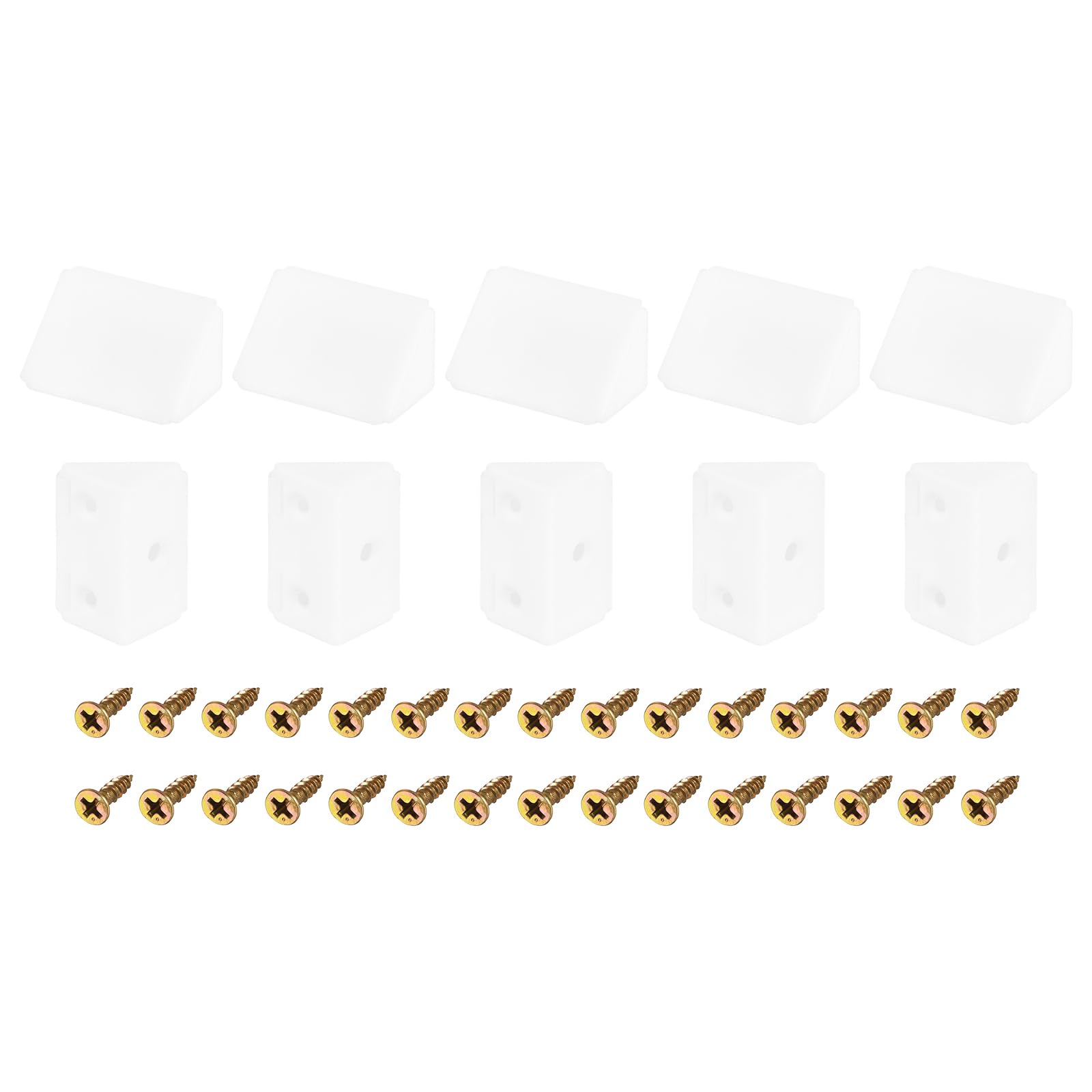uxcell 10Pcs 90 Degree Plastic Corner Braces with Cover Cap, 43x23x23mm Nylon Shelf Right Angle Brackets with Screws for Cabinets, Cupboards (White)
