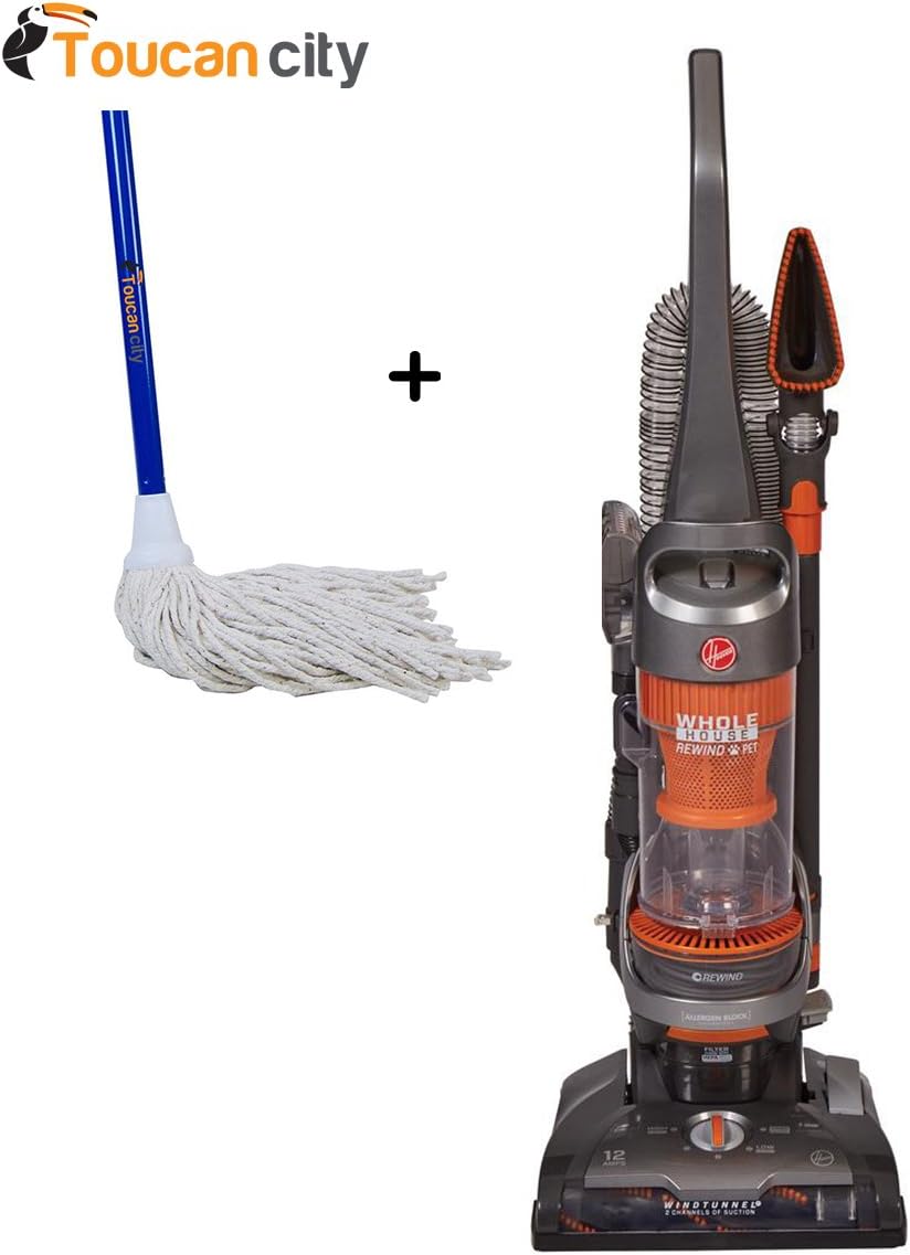 Hoover WindTunnel 2 Whole House Rewind Pet Bagless Vacuum Cleaner UH71255 and Toucan City String Mop