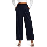 Libin Women's Wide Leg Pants 27" High Waisted Waffle Knit Casual Slacks Work Dress Pants Business Palazzo Trousers with Pockets, Navy Blue, 2XL-New