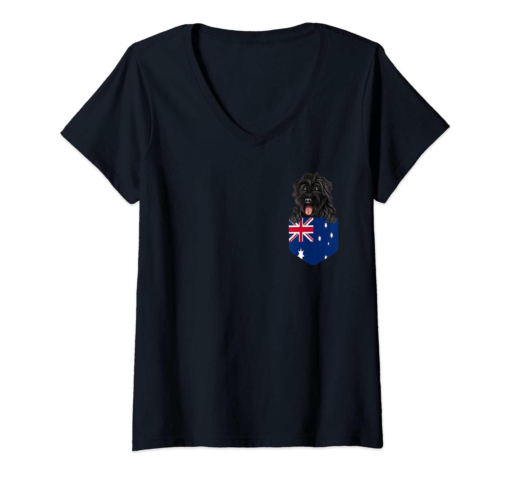 Womens Australia Flag Bouvier des Flandres Dog In Pocket V-Neck T-Shirt
