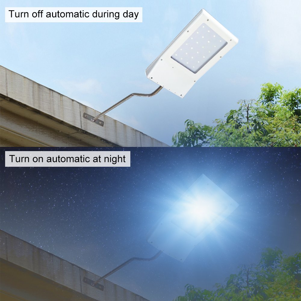 Betorcy LED Solar Wall Light, Street Light, Automatic Light Sensing, Dusk To Dawn Outdoor IP65 Waterproof, 210lm 6500K Cool White, 24 high-efficiency LED, for Courtyard, Street, Garage, Deck, Garden
