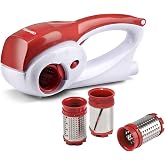 Cushore Electric Hard Cheese Grater, Model CES03D, Red, Stainless Steel, Automatic, Cordless, 3 Interchangeable Blades, Easy to Clean