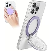 Grippopso for MagSafe Phone Grip, Magnetic Phone Grip Holder Built-in Phone Stand, Magnetic Collapsible Expandible Phone Grip with Adjustable Kickstand for Portrait or Landscape, Translucent Purple