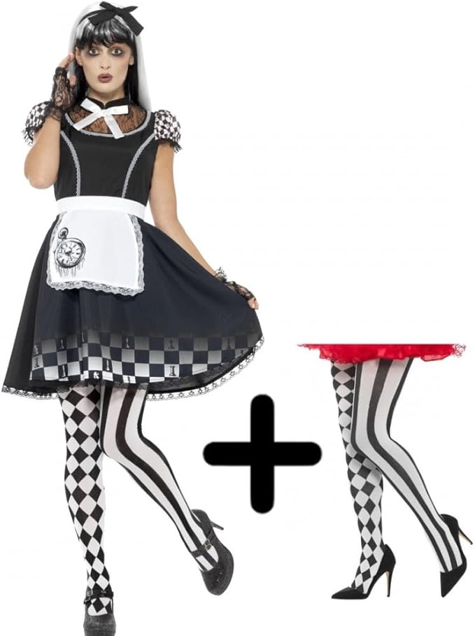 Gothic Alice Tights Ladies Fancy Dress Wonderland Halloween Adults Costume New Small Uk 8 10 Amazon Co Uk Toys Games