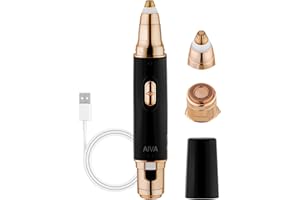 SPA SCIENCES - AIVA Deluxe - Dual 2-in-1/Double Sided Facial Hair Remover & Eyebrow Trimmer USB Rechargeable with Built-in LED Lights & 2 Extra Replacement Heads