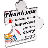 Muswarm Thank You Appreciation Gifts for Teacher, Office Desk Decor Clear Acrylic Sign, Personalized Teachers Day Plaque Keepsake(Puzzles, Books)