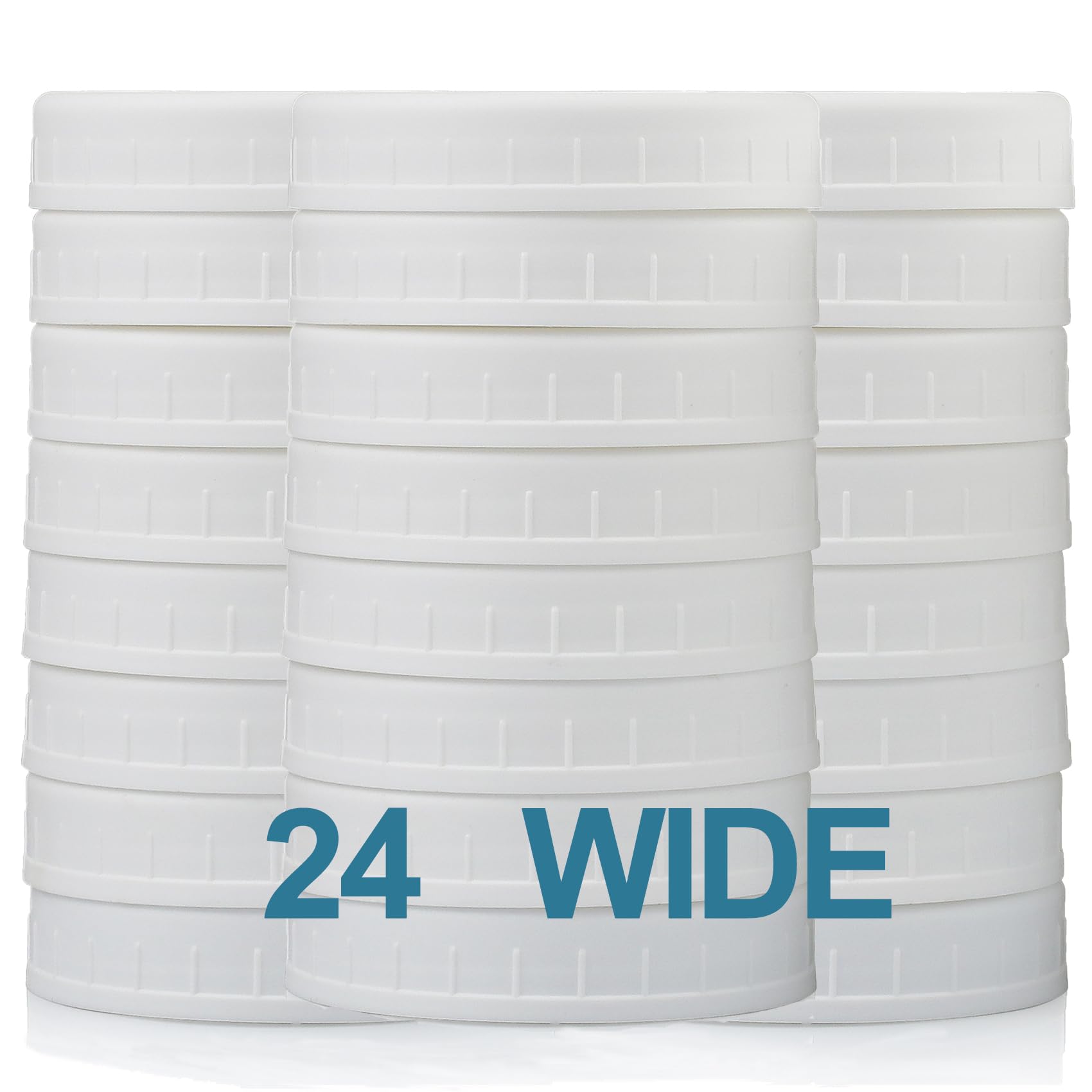 Photo 1 of AOZITA 24 PACK, WIDE Mouth Mason Jar Lids for Ball, Kerr and More - White Plastic Storage Caps for Canning Jars - Leak-Proof & Anti-Scratch Resistant Surface