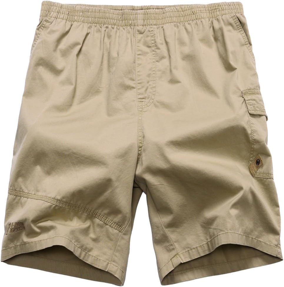 YGT Men's Cotton Full Elastic Waist Cargo Performance Baseline Short