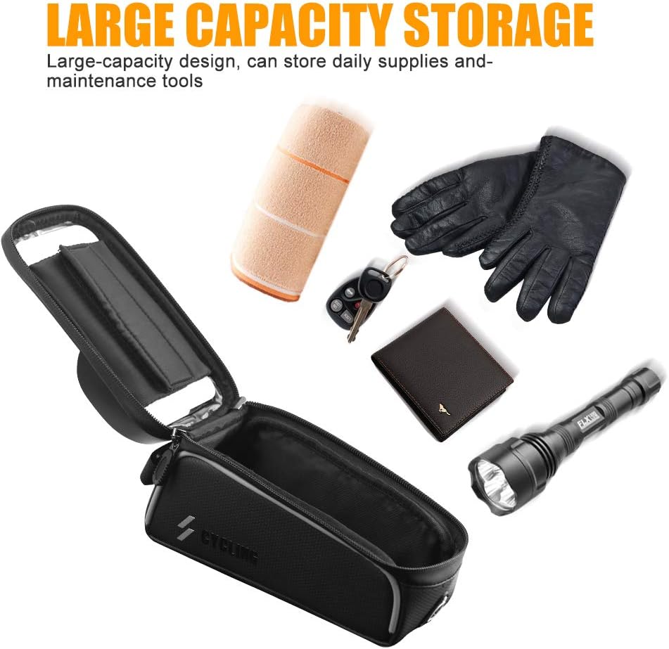 Bicycle Front Frame Bags, Waterproof Cycling Phone Mount Touch Screen Bike Phone Front Frame Bag with Sun Visor Large Capacity Compatible with iPhone 7plus 8plus X XS Max XR : Sports & Outdoors