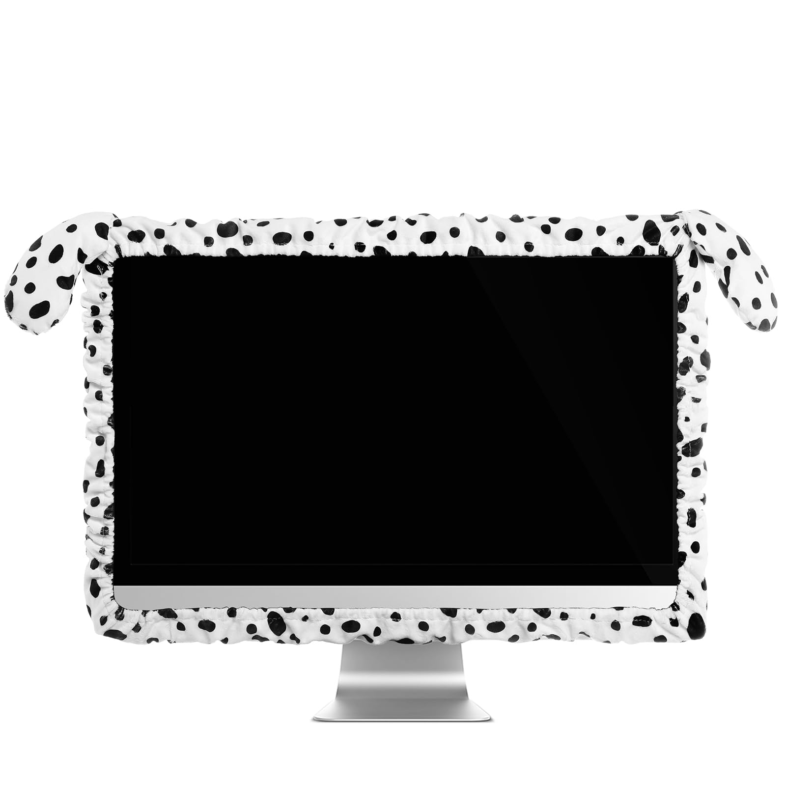 Photo 1 of Remagr 20"-29" Cute Computer Monitor Cover with Dog Ears Furry Elastic Monitor Dust Cover White and Black Protector Accessories Laptop TV LCD Screen Decoration for Tablet