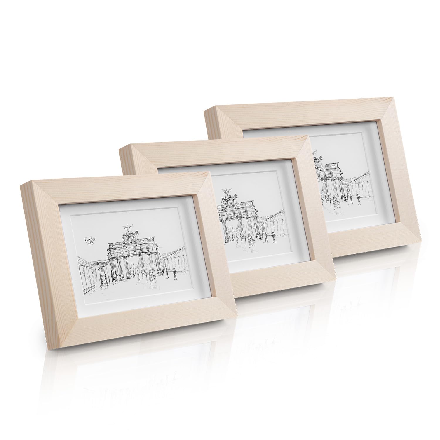 Classic by Casa Chic - Solid Wood 4x6 inch (10x15 cm) Photo Frames - Unpainted - Pack of 3 - Mount for 5x3 inch Picture - Glass Front