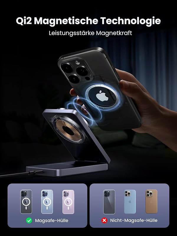 MagFlow Qi2 15W 2-in-1 iPhone Faltbare Ladestation mit Magsafe