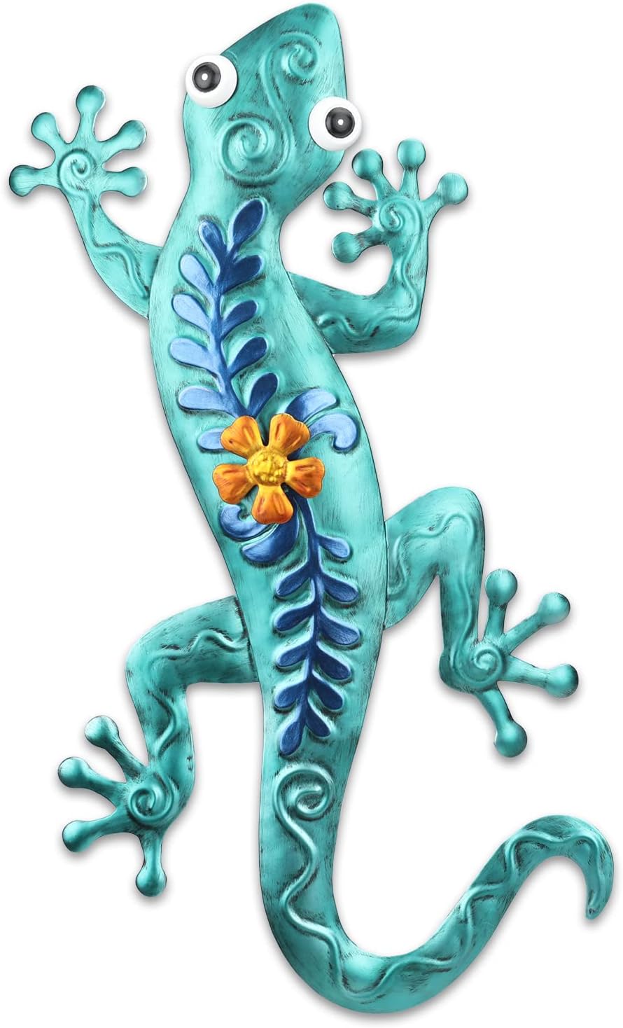Plaques & Wall Art - VCUTEKA Outdoor Metal Gecko Wall Art Lizard Wall Sculpture with Flower Outside Wall Sculpture Hanging Wall Decoration for Garden Patio Fence Yard Balcony Decor Green