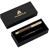 HUASHILAI Luxury Wooden and Metal Rollerball Pen Set with Spare Gel Ink Refill,Rosewood,White Oak,Walnut Wood Signature Roller Ball Pen,Business Gift Set for Men and Women (Walnut Wood)