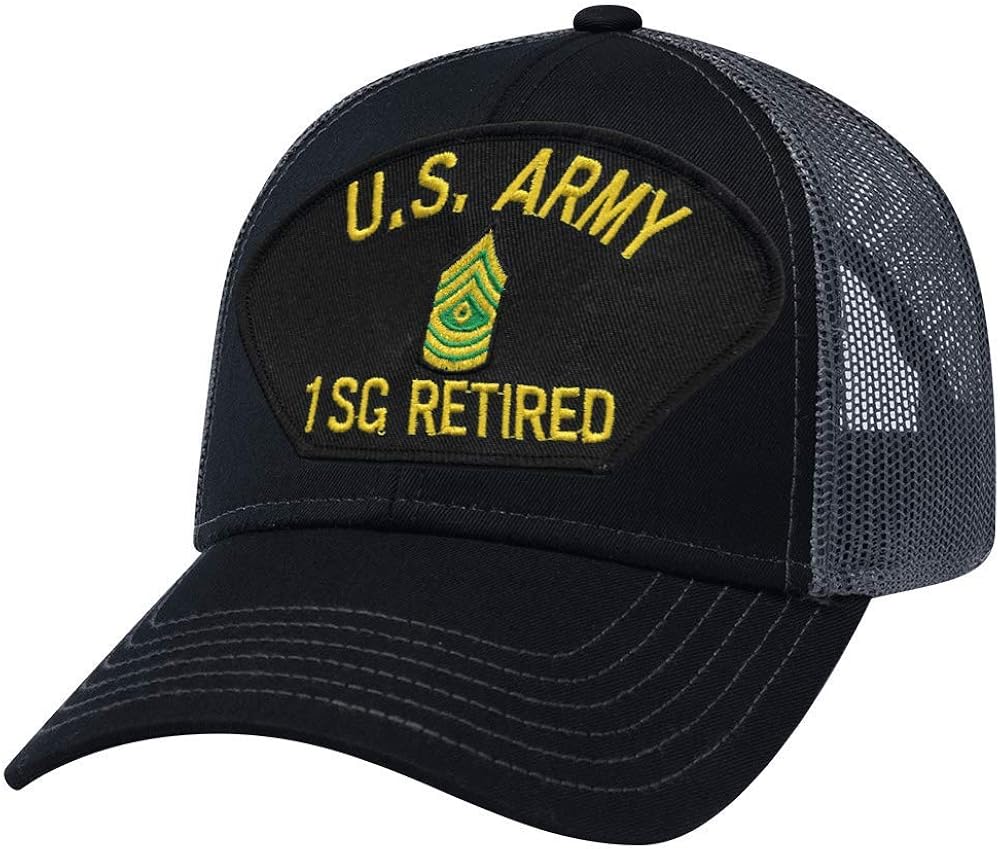 Military Productions US Army 1st Sergeant Retired Mesh Back Cap Black at Amazon Men’s Clothing store