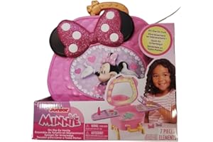 Just Play Disney Junior Minnie Mouse Get Glam Magic Table Top Pretend Play Vanity with Lights and Sounds 7 Pieces