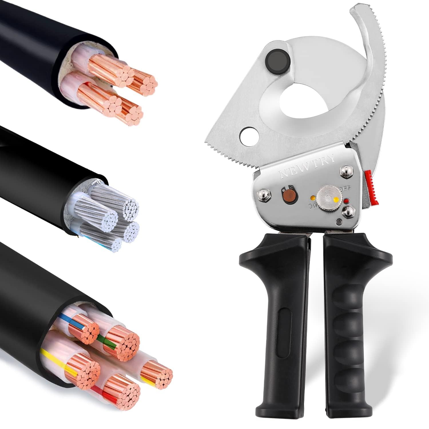 NEWTRY Heavy Duty Ratchet Cable Cutter Tool for Cutting Copper and Aluminum Wires up to 500mm², Stainless Steel with Retractable Handle, XLJ-D-500
