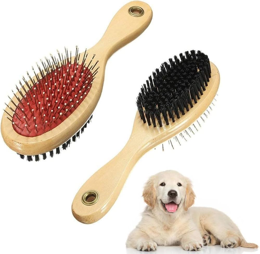 DDSHUN Wooden Double Sided Dog Brush Red – Pin & Soft Bristles