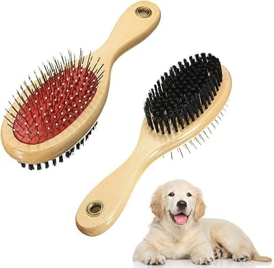 DDSHUN Wooden Double Sided Dog Brush Red – Pin & Soft Bristles