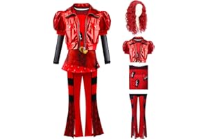 Hewtwerck Red Costume for Girls - Rise Red Costume Includes Heart Shirt Jacket Pants Set Party Dress up for Kids 4-14Y