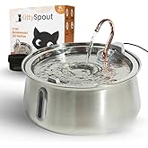 KittySpout Stainless Steel Cat Water Fountain Automatic Drinking Fountain, Quiet Circulating Water Bowl, Dishwasher Safe, Indoor Pet Fountain for Hydrated Healthy Cats (Stainless Steel, 4L Corded)