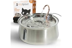 KittySpout Stainless Steel Cat Water Fountain Automatic Drinking Fountain, Quiet Circulating Water Bowl, Dishwasher Safe, Indoor Pet Fountain for Hydrated Healthy Cats (Stainless Steel, 4L Corded)