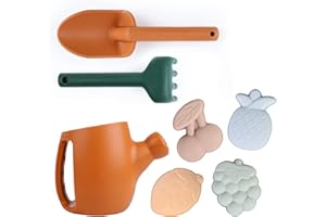 BLUE GINKGO Toddler Gardening Tools - Silicone Beach Toys, Garden Toys for Toddlers | Kids Shovel and Rake Set, Watering Can, Sand Molds | Outdoor Baby Gardening Set (Terracotta)