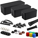 Cable Management Box, 3 Pack Cord Organizer Boxes with 33 PCS Cable Management Set to Cover Hide Power Strip, Surge Protector